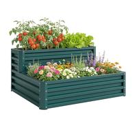 Outsunny Carré potager de jardin jardinière en acier galvanisé lit de jardin surélevé fond ouvert 2 étages pour herbes légumes fruits fleurs 120 x 101 x 58 cm vert