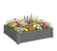 Outsunny Carré Potager de Jardin Potager surélevé, bac Potager en Acier galvanisé, jardinière Exterieur résistant à la Rouille 120x120x30cm, pour légumes, Fleurs et Herbes Jardin, Gris Clair