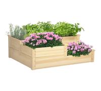 Outsunny Carré Potager en Bois, jardinière extérieure en escalier, 3 Niveaux, Zones séparées, Design sans Fond, 108 x 88 x 36 cm, Bois Naturel