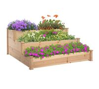 Outsunny Carré Potager en Bois Massif 120 x 120 x 56 cm Effet Bois Naturel | Jardinière Surélevée 3 Niveaux en Escalier, pour Terrasse Balcon Jardin