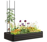 Outsunny Carré Potager Grande Capacité 180 x 90 x 29,5 cm Noir | Jardinière Rectangulaire, Acier Galvanisé, avec Tuteurs, pour Tomates et Plantes Grimpantes