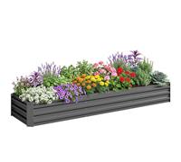 Outsunny Carré Potager Rectangulaire Acier Galvanisé 240x60x30cm Gris Foncé | Lit de Jardin Surélevé, Fond Ouvert, Jardinière avec Coins de Protection