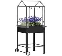 Outsunny Carré Potager sur Pieds avec bâche en Plastique, jardinière surélevée avec Roues et Trou de Drainage, Mini Serre pour légumes, Fleurs, Herbes, 67 x 69 x 147 cm, Noir
