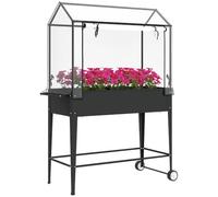 Outsunny Carré Potager sur Pieds avec Bâche en PVC 100 x 45 x 152 cm Noir | Jardinière sur Pieds avec Roues, Porte Zippée Enroulable, Mini Serre, Trou de Drainage, pour Légumes Fleurs Herbes