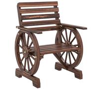 Outsunny Chaise de Jardin en Bois Fauteuil Jardin Accoudoirs | Style Roue de Chariot, Siège Large à Lattes, Dossier Incliné, Terrasse Balcon Patior, Finition Carbonisée