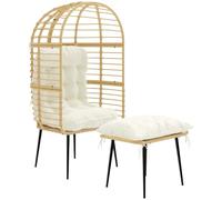 Outsunny Chaise Jardin Tabouret rotin PE Forme d'œuf métal Beige | Chaise panier, coussins longs et épais, chaise en rotin style bohème, chaise lounge pour salon, jardin, balcon, terrasse