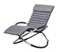 Outsunny Chaise Longue à Bascule Pliable Rocking Chair Design Contemporain avec Matelas revêtement Aspect Daim métal textilène Gris Noir