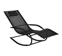 Outsunny Chaise longue à bascule rocking chair ergonomique avec tétière accoudoirs métal galvanisé textilène dim. 63l x 160P x 88H cm noir-AOSOM.fr