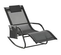 Outsunny Chaise Longue à Bascule Rocking Chair Ergonomique Noir | Tétière Amovible, Accoudoirs, Pochette Rangement, Métal Époxy, Textilène