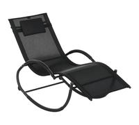 Outsunny Chaise Longue à Bascule Transat de Jardin Extérieur Tétière Noir | Ergonomique, Bain de Soleil, Rocking Chair, Textilène, Utilisation Intérieure