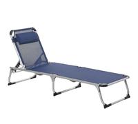 Outsunny Chaise Longue de Jardin extérieure Pliable avec Appui-tête, Transat de Jardin avec Dossier Réglable en Aluminium 60x165x76cm Bleu Foncé