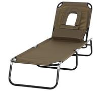 Outsunny Chaise Longue de Jardin Pliante à Trois Pieds avec Fenêtre de Lecture et Ouverture pour le Visage Marron