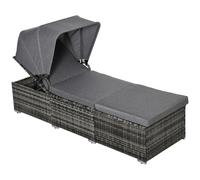 Outsunny Chaise longue en rotin polymère avec auvent Transat réglable Lit de jardin en rotin Mobilier de jardin avec coussins Gris 195x65x40cm