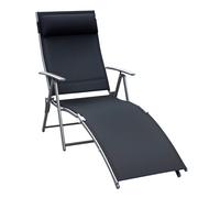 Outsunny Chaise Longue Inclinable Bain de Soleil Pliable Dossier Multiposition Têtière Fournie Max. 165 Kg Textilène 137L x 64l x 101H cm Noir