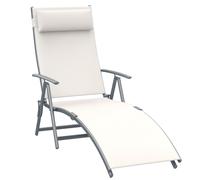 Outsunny Chaise Longue Inclinable Bain de Soleil Pliable Dossier Multiposition Têtière Fournie Max. 165 Kg Textilène Crème