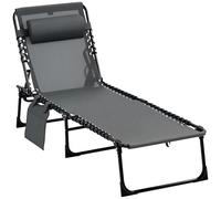 Outsunny Chaise Longue Pliable Bain de Soleil transat de Relaxation Dossier inclinable 5 Niveaux tétière Amovible Pochette latérale intégrée revêtement textilène Acier dim. 189x58x30cm Gris