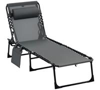 Outsunny Chaise longue pliable – Dossier 5 positions, tétière amovible, textilène Gris 189x58x30cm