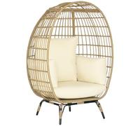 Fauteuil en rotin Outsunny de forme tressée, chaise en rotin avec coussin d'assise, fauteuil de jardin en métal