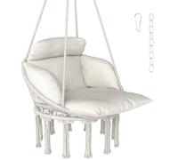 Outsunny Chaise Suspendue avec Grand Coussin rembourré, Fauteuil Suspendu à Franges, kit de Suspension Inclus, hamac Cadre en Acier, Tissage serré, crème