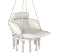 Outsunny Chaise suspendue avec grand coussin rembourré hamac fauteuil suspendu à franges kit de suspension 80 x 60 x 40 cm crème