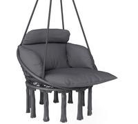 Outsunny Chaise suspendue avec grand coussin rembourré hamac fauteuil suspendu à franges kit de suspension 80 x 60 x 40 cm gris foncé