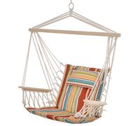 Outsunny Chaise Suspendue hamac de Voyage Respirant Portable dim. 100L x 106H cm Coton macramé Polyester Multicolore rayé