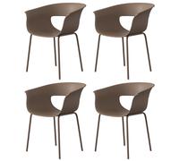 Outsunny Chaises de jardin Lot de 4 ergonomiques chaises de balcon design ajouré accoudoirs résistantes aux intempéries anti-rouille Café