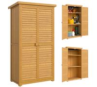 Outsunny Chalet de Jardin en Bois extérieure Cabanon de jardin, 2 étagères, Toit Pitumé, Portes Persiennes 87x46,5x160 cm Naturel Aosom France
