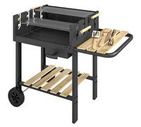 Outsunny Chariot à barbecue de bois avec 2 grilles réglables, barbecue au charbon de bois sur roulettes, tablette latérale, noir
