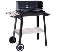Outsunny Chariot barbecue à charbon avec étagère de rangement, roues | Chauffage de terrasse extérieur fumoir, plateaux latéraux