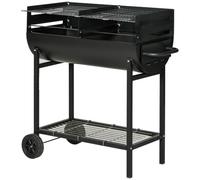 Outsunny Chariot BBQ Charbon Gril Cuiseur 90x45x96 cm Noir | Grilles réglables en hauteur (3 niveaux), pour terrasse, jardin, chauffage, fumoir, avec roues