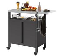 Outsunny Chariot de barbecue avec plateau en acier inoxydable, tablette pliable et crochets, 116 x 50 x 93 cm, noir