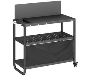 Outsunny Chariot de Barbecue Desserte de Jardin Mobile avec Pare-vent 3 Niveaux Rideau Oxford 100x46x110cm Noir