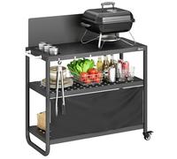 Outsunny Chariot de Barbecue en Acier 100x46x110cm avec Pare-Vent Noir