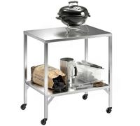 Outsunny Chariot de Barbecue en Acier Inoxydable - Table de Préparation Extérieur de 85x60cm avec Plan de Travail et roulettes - Desserte de Jardin Stable pour Four à Pizza et Grill, Argenté