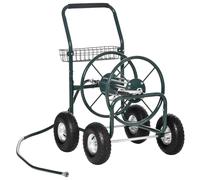 Outsunny Chariot d'enrouleur de tuyau chariot de tuyau d'arrosage grande capacité de tuyau avec tuyau d'eau de 1,8 m panier de rangement et 4 roues
