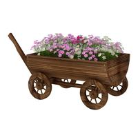 Outsunny Chariot en bois avec 4 roues et poignée Jardinière extérieure avec trou de drainage 115x40x54,5 cm Carbonisé
