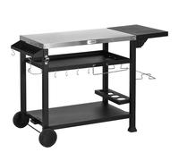 Outsunny Chariot pour barbecue plancha avec plateau en inox, multi-équipements, 6 crochets, tablette rabattable, 2 roulettes