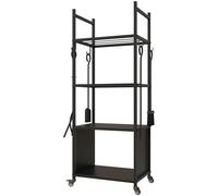 Outsunny Chariot range bûches intérieur, porte-bûches roulettes, 4 outils de cheminée, 4 étagères, métal, 45 x 30 x 118 cm, noir