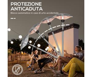 Outsunny : Chauffage d'extérieur "Fungo" avec 3 réglages de température et hauteur réglable, en acier et aluminium, couleur argent