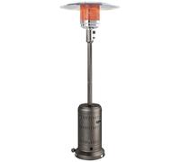 Outsunny Chauffage extérieur gaz/propane 11kw 82x82x223cm Brun foncé | Chauffage extérieur portable avec arrêt automatique et roues, pour patio, jardin, terrasse.