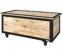 Outsunny : Coffre de jardin en bois, capacité de 121 litres, boîte de rangement sur roulettes pour balcon