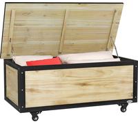 Outsunny Coffre de jardin en bois Coffre de rangement 121L Coffre de rangement avec roulettes, Caisse de rangement résistante aux intempéries pour balcon, terrasse, nature