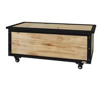 Outsunny Coffre de Rangement de Jardin, 121 Litres, 2 Roues, Résistant aux Intempéries, Charnières en Métal, Bois Naturel, 100x50x43 cm
