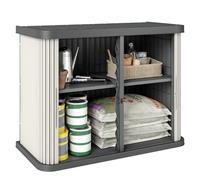 Coffre de rangement extérieur - Outsunny - 2 niveaux avec portes coulissantes résistant aux uv - pp - 480l - marron clair