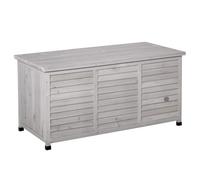Outsunny Coffre de Rangement Extérieur Jardin 283L 127 x 56 x 60 cm Gris | Malle de Rangement en Bois, Petites Ouvertures en Bas, 2 Chaînes