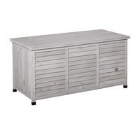 Outsunny Coffre de rangement extérieur, malle de rangement en bois, 283L, avec petites ouvertures en bas, 2 chaînes, 127 x 56 x 60 cm, gris