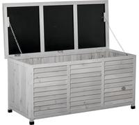 Outsunny Coffre de rangement extšŠrieur, malle de rangement en bois, 283L, avec petites ouvertures en bas, 2 cha?nes, 127 x 56 x 60 cm, gris