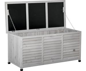 Outsunny Coffre de rangement extšŠrieur, malle de rangement en bois, 283L, avec petites ouvertures en bas, 2 cha?nes, 127 x 56 x 60 cm, gris
