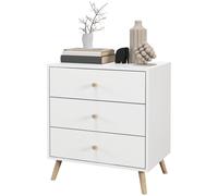 Outsunny Commode 3 Tiroirs Style Scandinave MDF Blanc Poignées et Pieds Pin Massif Aosom France